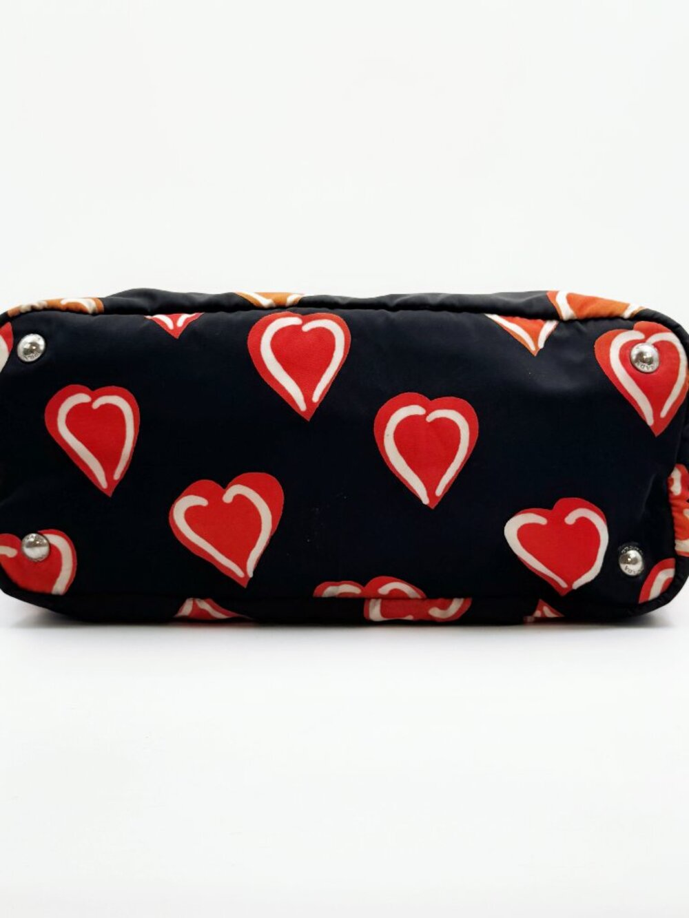 Prada Black Nylon Heart Print Tote Bag Red Orange Hearts Shoulder Bag - Picture 5 of 13